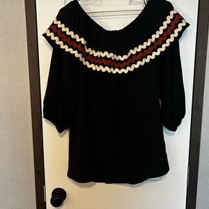 Cato Black Blouse with Colorful Trim